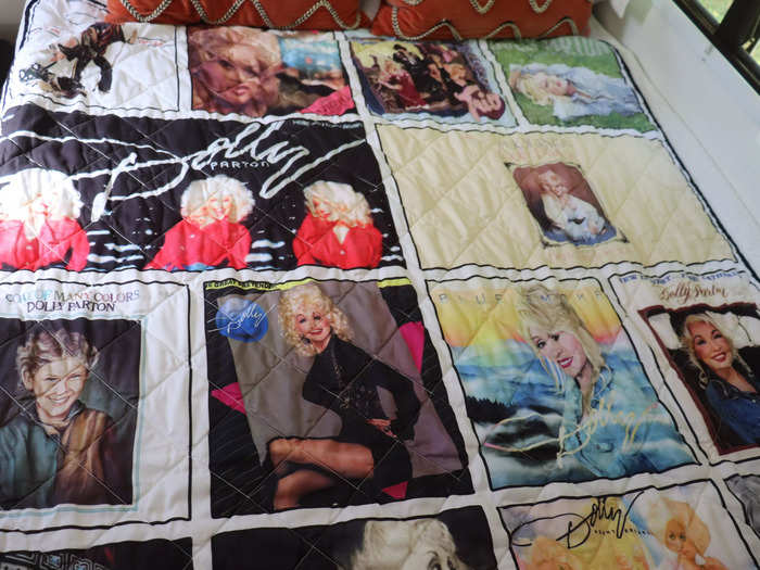 Guests can also get cozy under this Dolly Parton blanket, which the Smiths acquired from Etsy.