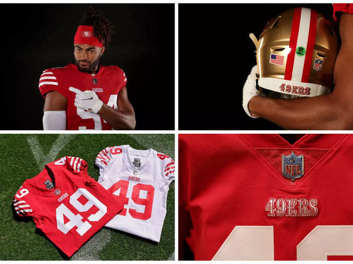The San Francisco 49ers have tweaked their uniform by bringing back the third stripe to their sleeves and the "Saloon" font wordmark to the jersey and helmet neck bumper.