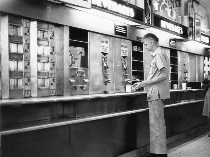 Horn & Hardart opened the first US automat in Philadelphia 1902 and went on to dominate the industry stateside. By the 1950s, the company operated almost 50 automats in Philadelphia and more than 100 in New York, and at one point it served 800,000 customers a day.