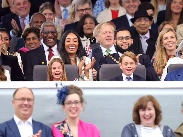 Middleton, Charlotte, George, and William were all smiles at the party at the palace in June.