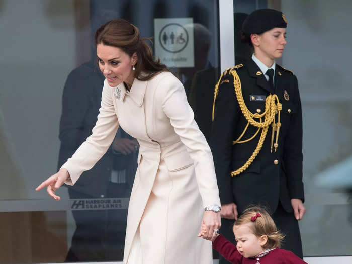 The little princess appeared to be trying her best to keep up with Middleton during the same trip.