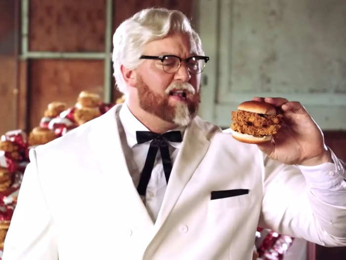 The pop culture referenced continued with "Game of Thrones" actor Hafþór Júlíus "Thor" Björnsson advertising the Double Crispy Colonel Sandwich.