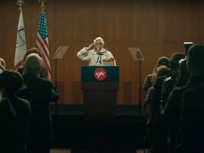A few months later, Rob Lowe played the part of The Colonel doing an homage to former President John F Kennedy to launch the chain