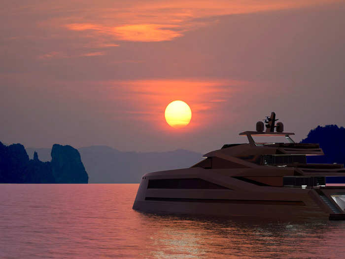 The sporty aspect of the four decks give the yacht concept an atmospheric feeling.