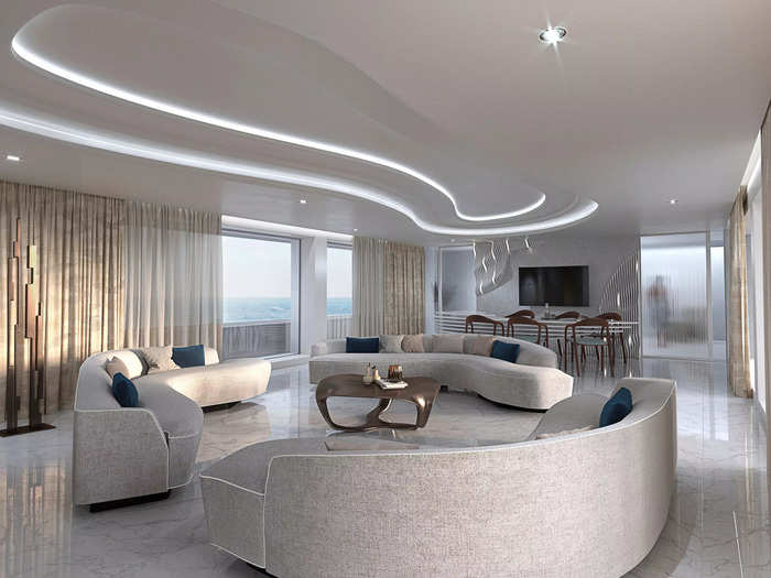 The yacht could accommodate ten guests and nine crew. The main salon