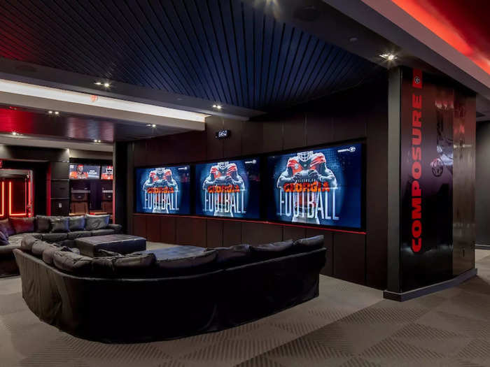 The locker room also includes plenty of comfy seating and TVs in a private lounge just for the players.