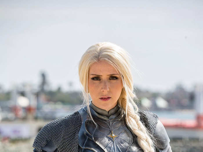 Dominica Jordan of Sunday Slays Cosplay dressed as "Lord of the Rings" character Galadriel.