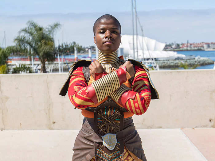 Ahead of the release of "Black Panther: Wakanda Forever" in November, a fan dressed as Danai Gurira