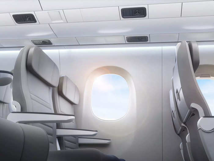 The leather seats will offer adjustable headrests and sliding tray tables…