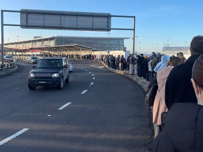 ... and even extended outside, where the line was "hundreds of meters" long with thousands of passengers, the Australian Broadcast Corporation and Sky News Australia reported. By around noon, the outside line had cleared, the ABC reported.