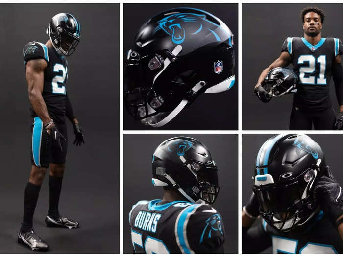 The Carolina Panthers have introduced a new black helmet to be worn with their all-back uniform.