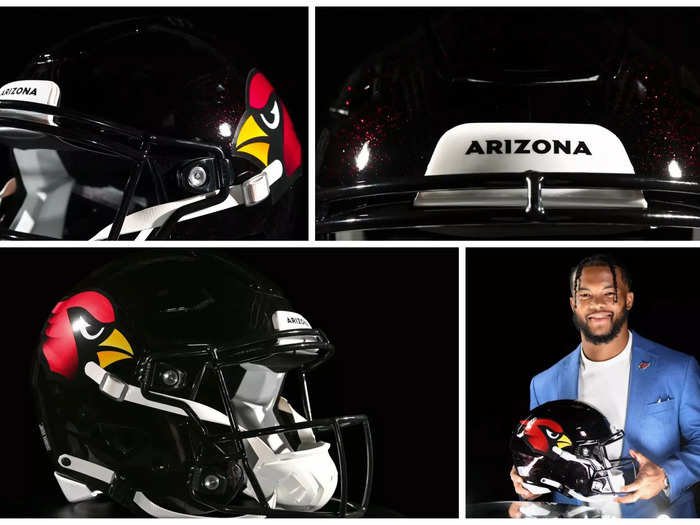 The Arizona Cardinals is one of several teams to add a black alternate helmet. Their lid comes with red flecks in the paint.