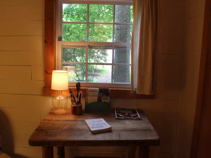 A wooden desk overlooked the front of the property.