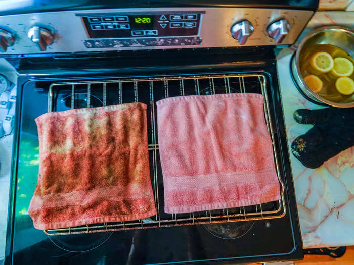 Looking at the difference between a clean rag and the one I wiped my oven with using this hack was so satisfying. I