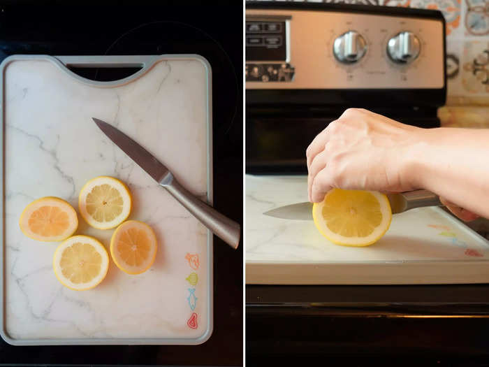 Then I cut up my lemon into slices.