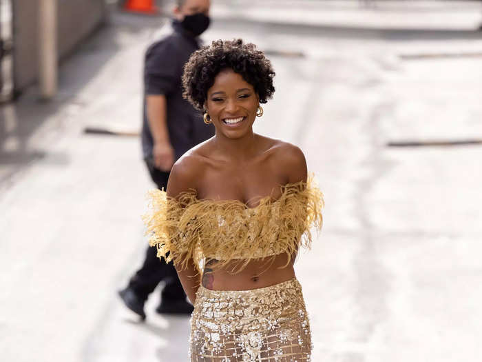 Keke Palmer was a vision of gold in a sheer two-piece set ahead of an August 2021 appearance on "Jimmy Kimmel Live!"