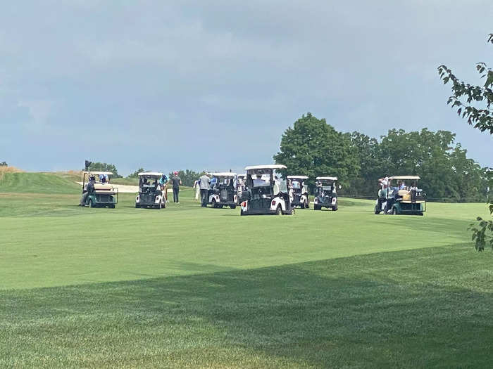 Also, not every golf cart was dedicated to Trump. Each player had their own cart, and DeChambeau appeared to have a few members of his team following him to help track his practice round.