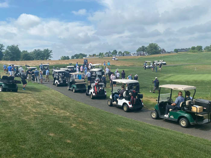 As Trump left the driving range, so did a sea of golf carts escorting him. Like I said, that