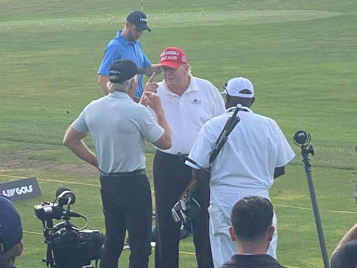 Trump also met with LIV Golf CEO Greg Norman before teeing off for his round in the pro-am.
