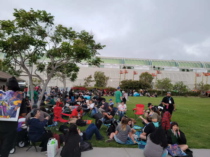 An endless line of attendees camped out for days, sleeping outdoors, in order to get into Marvel Studios