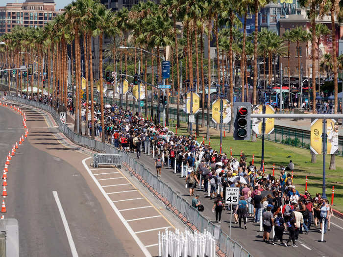 This is how long a line was for fans to reach a COVID verification tent where you needed to acquire a wristband in order to attend the convention floor.