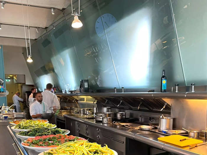 Dishes were laid out along the bar of the open kitchen, showcasing the River Cafe