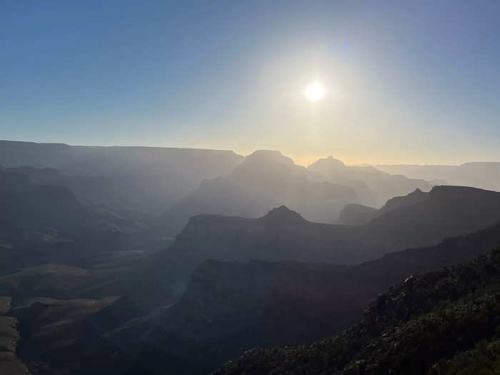 When it was time to hike, we avoided heat and sun by catching a free 5 a.m. shuttle to the South Kaibab trail head, which isn