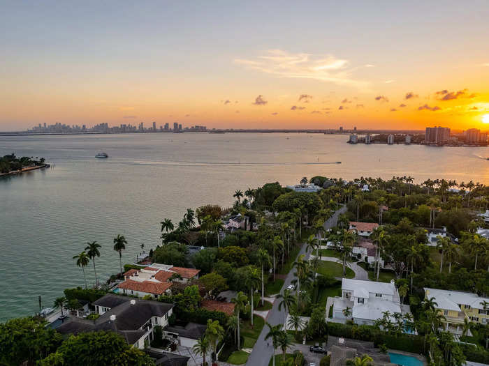 The sunset from the most expensive home currently for sale in Florida, 18 La Gorce Circle in Miami Beach