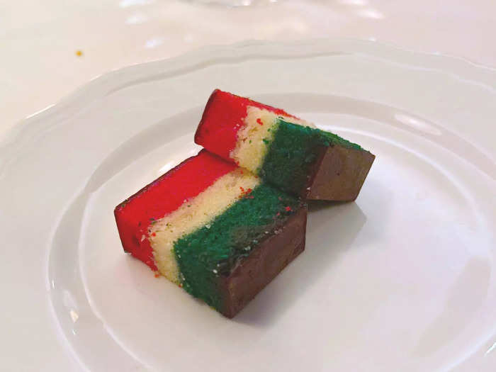 Carbone ends their meals with complimentary rainbow cookies.