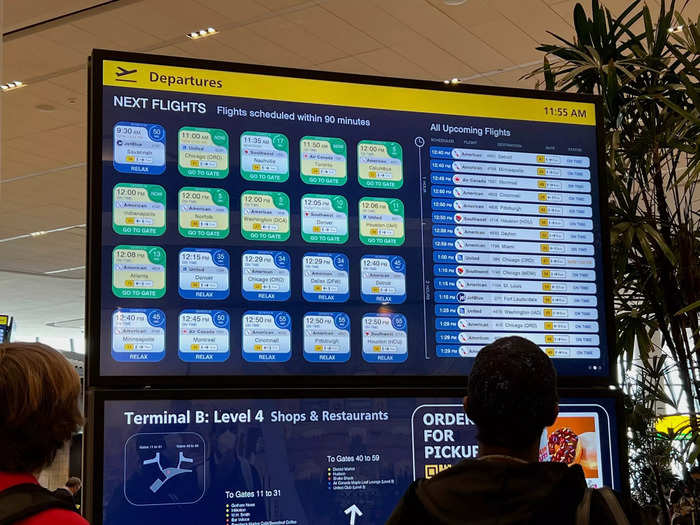 Also in the food court is an informative departures board that told passengers if they should head to their gate or sit and relax.