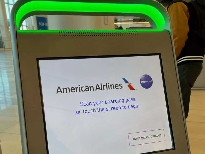 During my walkthrough of Terminal B, I found the check-in area spacious and modern. There were plenty of kiosks at each airline counter.