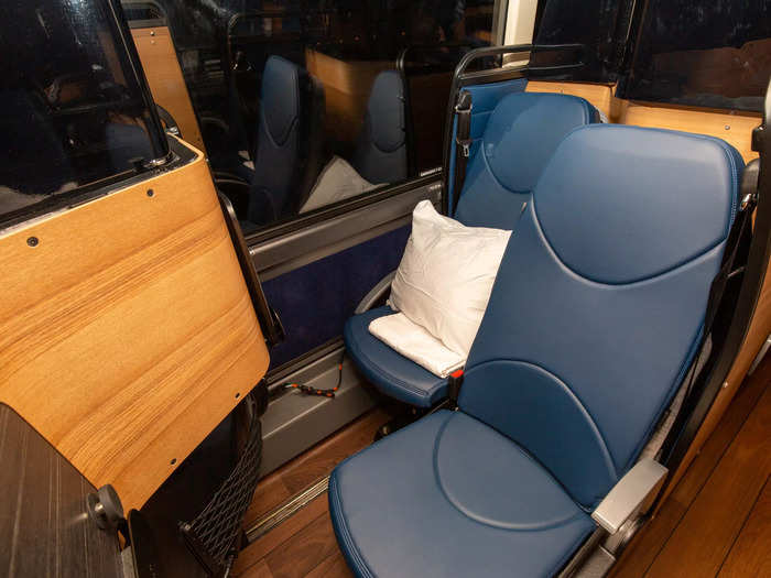 To create its row of spacious bedrooms on wheels, Napaway tapped a Chinese aircraft and motorcoach seating manufacturer — Butterfly Flexible Seating Solutions — to create the arrangement.