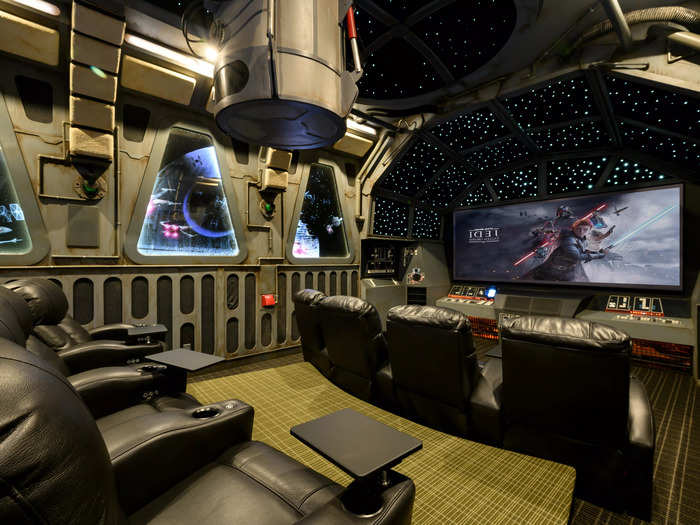 The Millennium Falcon-themed home theater is the highlight of the property.