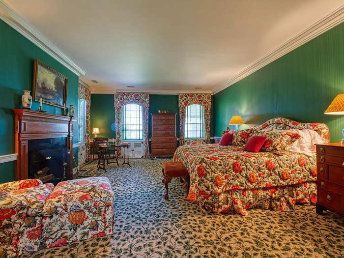 The nine bedrooms in the house are all decorated with different carpets and drapes.