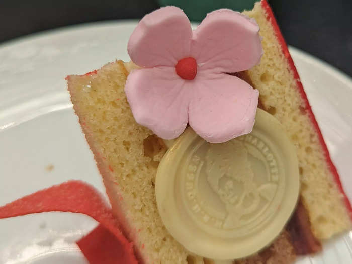 A True Love Match, a classic sponge cake with a white chocolate badge depicting "Bridgerton" Queen Charlotte, was by far my favorite since it didn