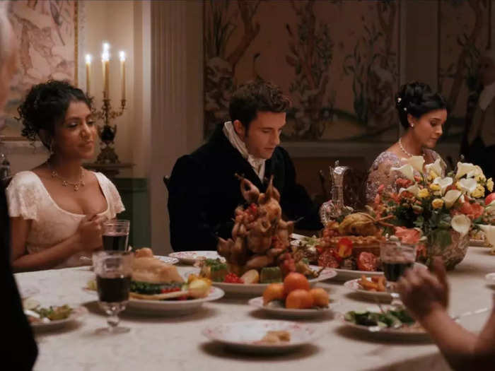 Our table was so stacked with food and drinks that it reminded me of the lavish teas and dinners in the show.