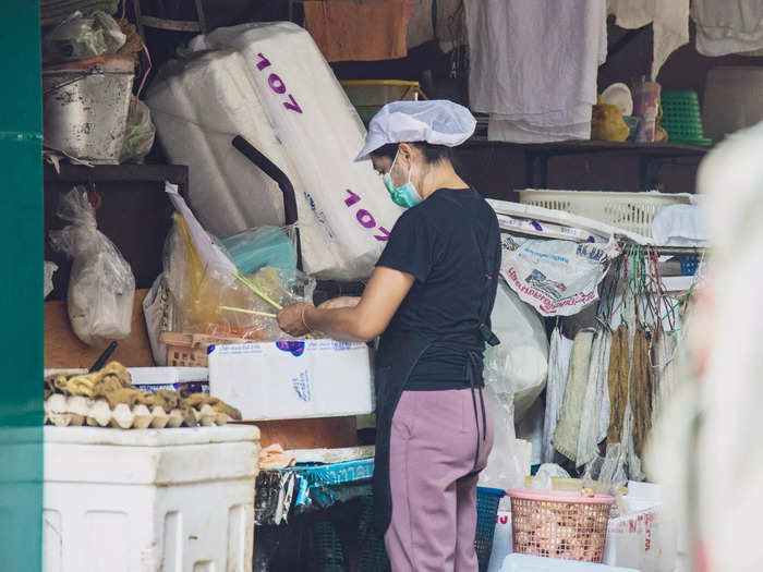 Chef Junsuta has a band of assistants, most of whom are women, to help prepare ingredients.