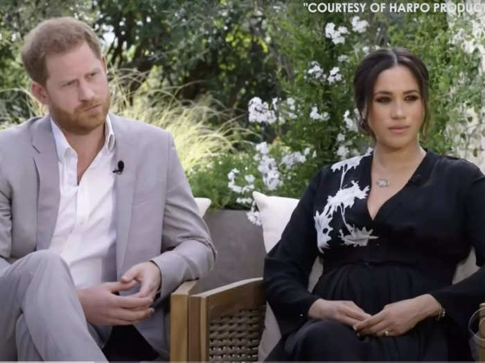 Markle chose a look that showed off her royal roots and California style for an interview with Oprah Winfrey in March 2021. She wore a silk Armani gown and styled her hair in a relaxed updo.