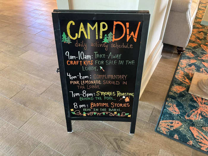 A sign at the entrance advertised "Camp DW," a series of family-friendly activities like s