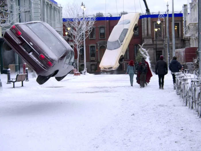 Some vehicles really did dangle on set.