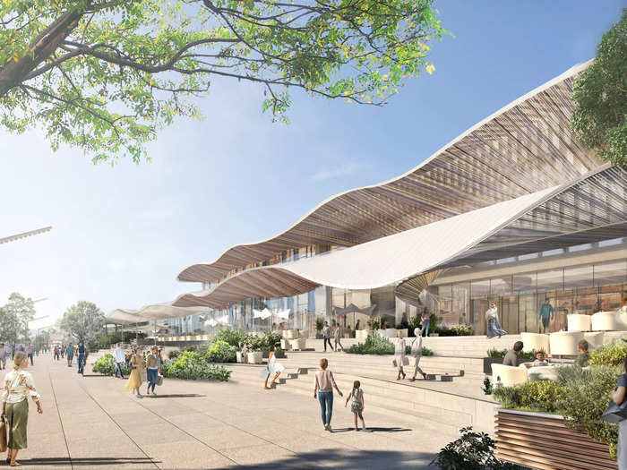 One of three shopping areas, the Marina Galleria, is designed by Japanese architecture firm Kengo Kuma & Associates. It will have storefronts for high-end international retailers as well as well-established Greek designers.