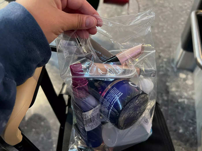 Heathrow only allows passengers to carry one baggies worth of toiletries through the checkpoint, so I spent about 10 minutes transferring my liquids from my carry-on to the transparent bag.