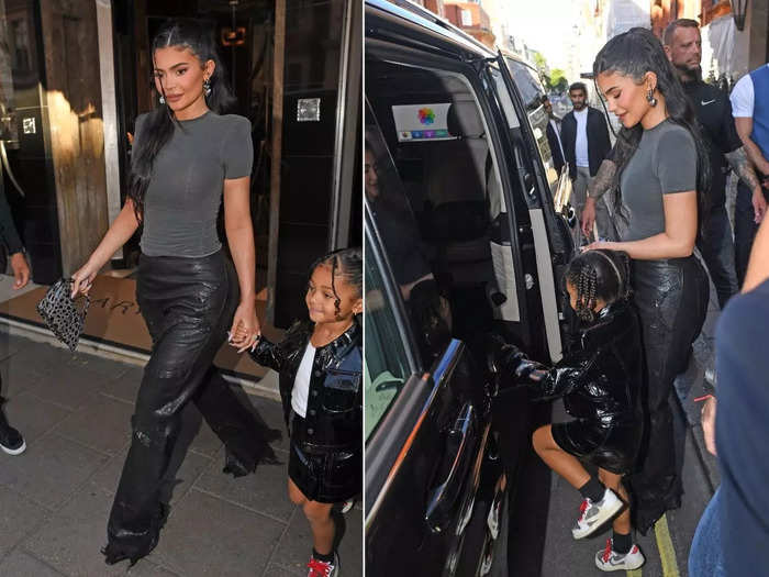 Jenner and Stormi watched Scott perform again on Sunday. This time, they opted for largely leather ensembles.