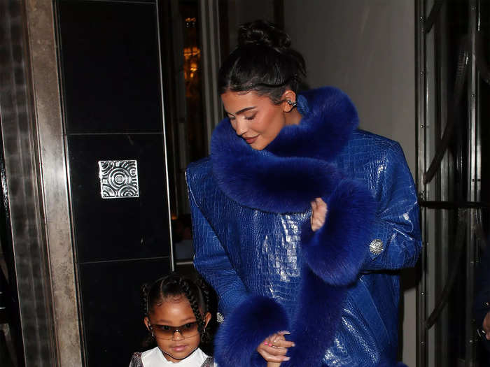 The following day, Jenner and Stormi headed to another sushi restaurant in London wearing shiny outfits.