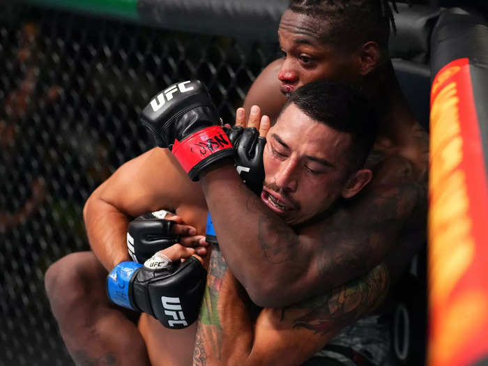 In the first main card fight of the night, Terrance McKinney put Erick Gonzalez away with this rear-naked choke.