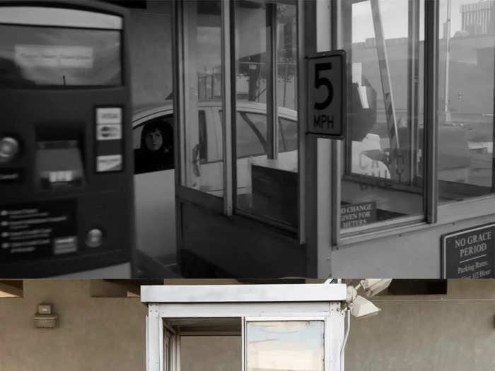 When Kim goes to the courthouse, the camera slowly pans to an empty ticket booth.