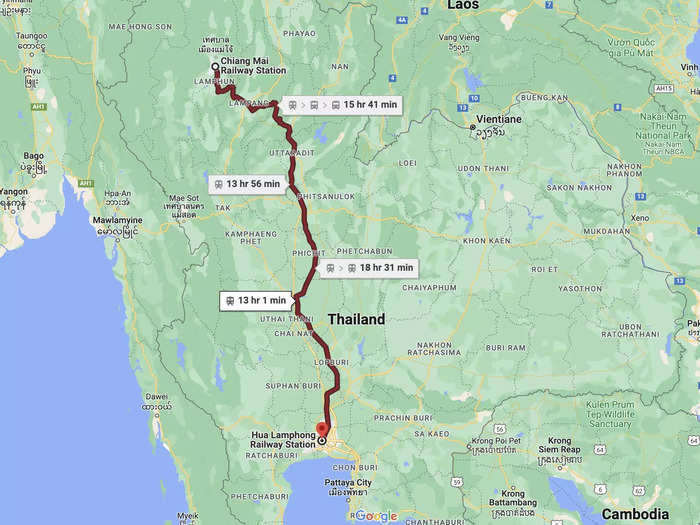 The Special Express 14 takes around 13 hours and 16 minutes to reach Bangkok. It traverses nine provinces and 18 train stations.