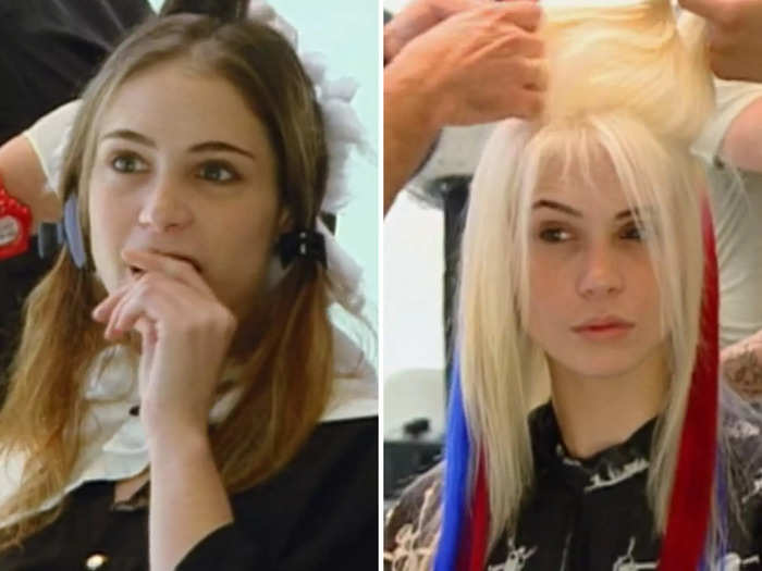 Laura LaFrate received one of the most interesting "Top Model" makeovers when she was given bleached-out hair with red and blue streaks.