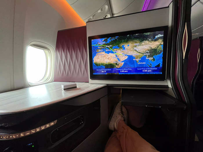 And I stretched out comfortably while we touched down in Doha.