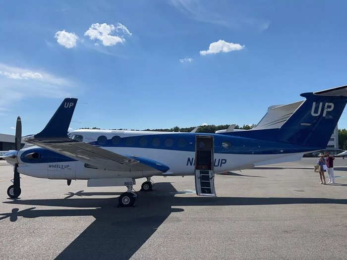 The turboprop aircraft is the foundation and workhorse of the Wheels Up fleet. The particular King Air 350i I flew on is owned by the company and painted in a branded livery.